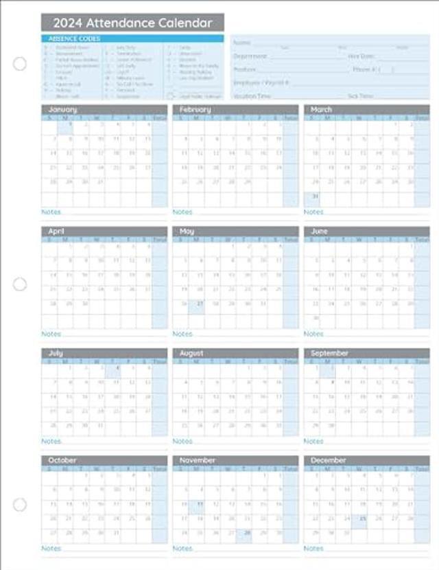 2024 Downloadable Employee Attendance Calendar