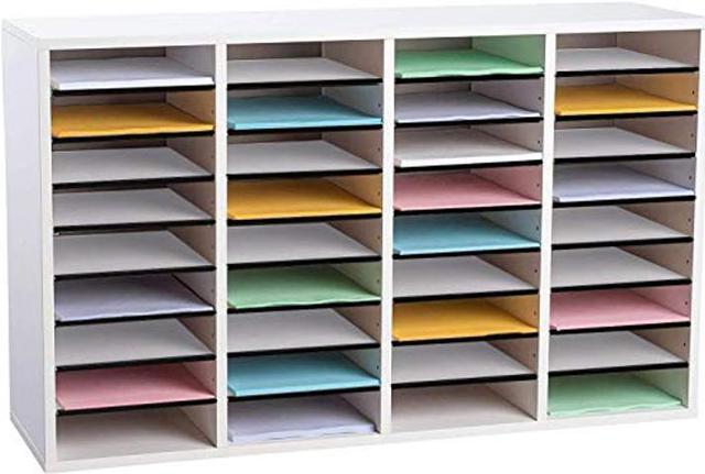 Adir Wooden Literature Organizer Sorter - Stackable Mail Craft Paper Storage  Holder with Removable Shelves for Office, Classrooms, and Mailrooms  Organization (36 Compartment, White) 