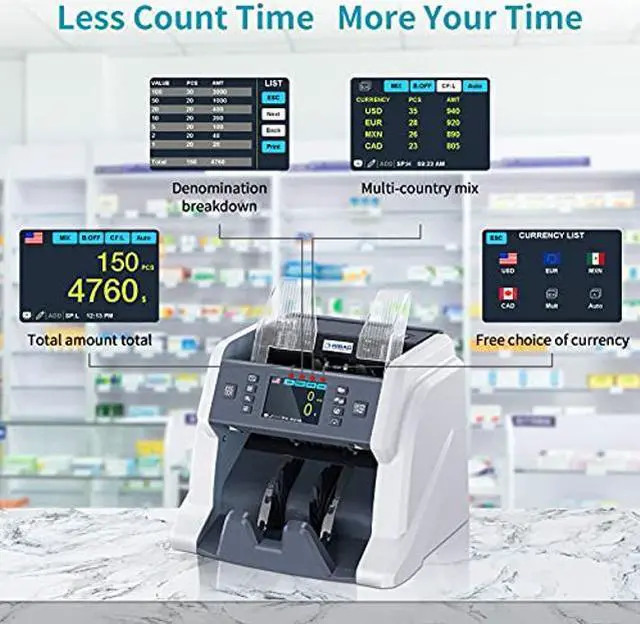 Alt view image 2 of 5 - RIBAO BC-40 Mixed Denomination Money Counter Machine, Value Counting, Bill Counter Multi Currency, CIS/UV/MG/IR Counterfeit Detection for Business