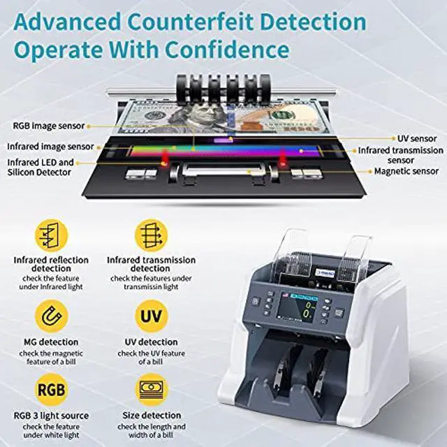 Alt view image 3 of 5 - RIBAO BC-40 Mixed Denomination Money Counter Machine, Value Counting, Bill Counter Multi Currency, CIS/UV/MG/IR Counterfeit Detection for Business