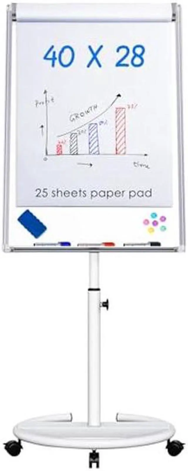 Main image of Mobile Dry Erase Board - 40x28 inches Magnetic Portable Whiteboard Stand Easel White Board Flipchart Easel Board with 25 Sheets Paper Pad