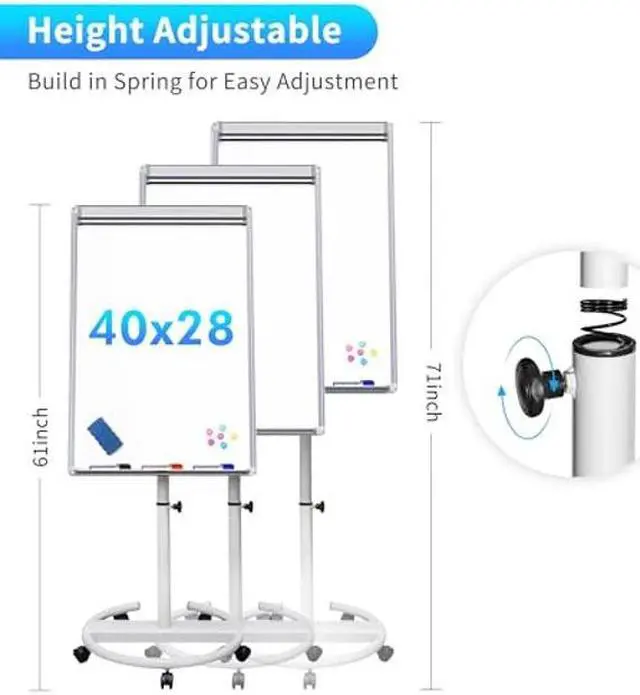 Alt view image 2 of 5 - Mobile Dry Erase Board - 40x28 inches Magnetic Portable Whiteboard Stand Easel White Board Flipchart Easel Board with 25 Sheets Paper Pad