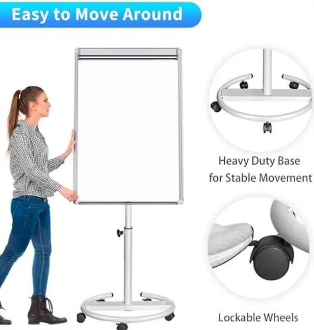Alt view image 3 of 5 - Mobile Dry Erase Board - 40x28 inches Magnetic Portable Whiteboard Stand Easel White Board Flipchart Easel Board with 25 Sheets Paper Pad