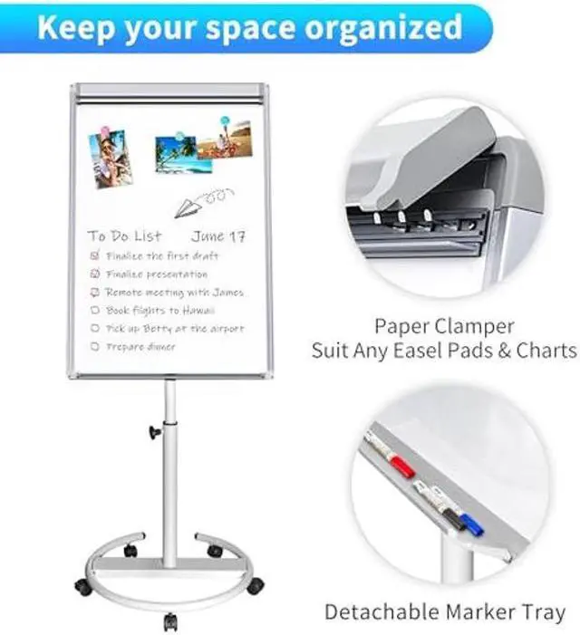 Alt view image 4 of 5 - Mobile Dry Erase Board - 40x28 inches Magnetic Portable Whiteboard Stand Easel White Board Flipchart Easel Board with 25 Sheets Paper Pad