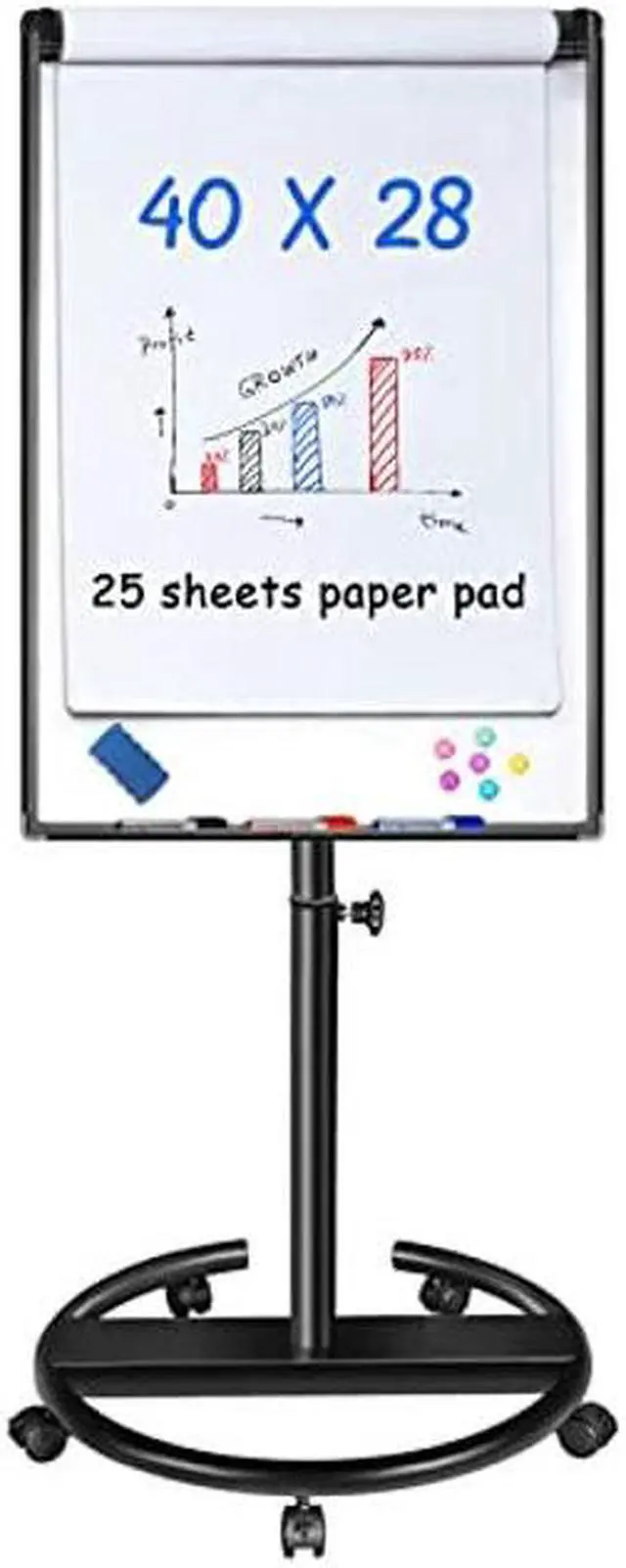 Main image of Mobile Dry Erase Board - 40x28 inches Magnetic Portable Whiteboard Stand Easel White Board Flipchart Easel Board with 25 Sheets Paper Pad