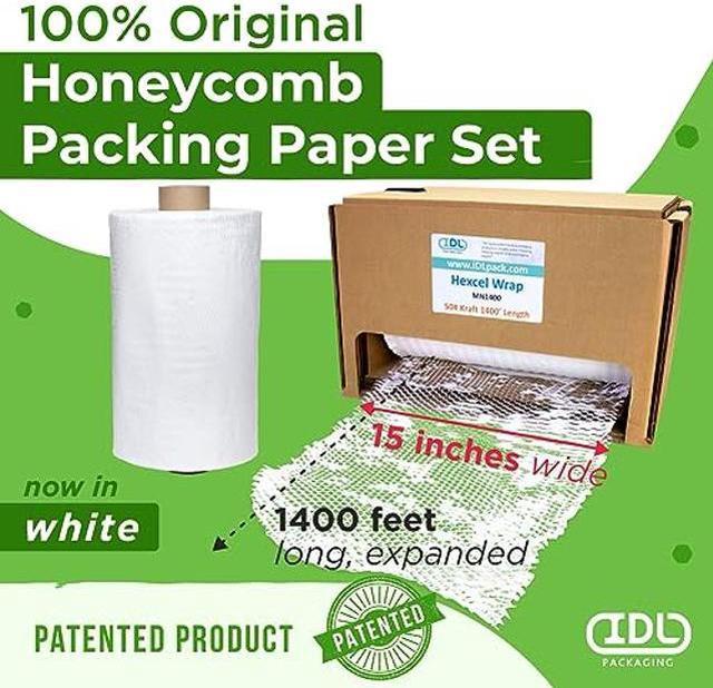 IDL Packaging Honeycomb Packing Paper Set, Brown - 15.25 x 300' HexcelWrap  Kraft Paper Roll in Self-Dispensed Box + 2 Refill Rolls - Protective