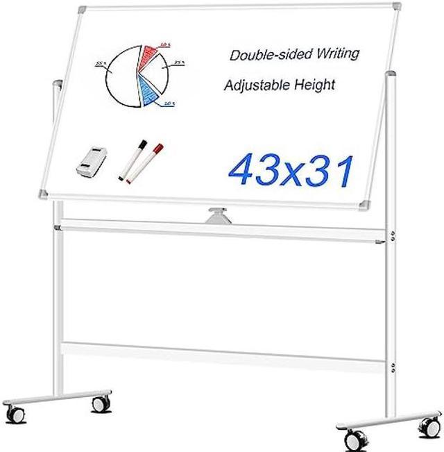 Large Portable Magnetic White Boards 43x31- Double-sided Dry Erase Magnetic  Rolling Whiteboard with Wheels - Mobile Standing White Board for Home  ,Office and School Presentation Supplies Board 
