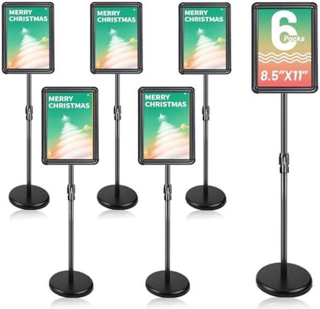 Adjustable Sign Holder Floor Stand, 8.5 x 11 Sign Stand Poster Stand with  Heavy Duty Pedestal for Vertical & Horizontal View, Outdoor Indoor Standing Display  Sign Holder(6 Pack Black Round Stands) 