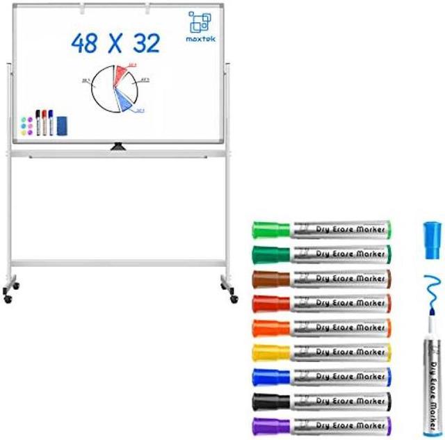 Large Rolling White Board 48 x 32 inches Double-Sided Mobile Whiteboard, maxtek  Reversible Magnetic Dry Erase Board and 10 White Board Pens Color Whiteboard  Markers Erasable 