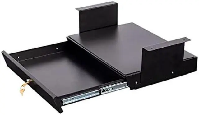 Main image of Stand Up Desk Store Add-On Office Sliding Under-Desk Drawer Storage Organizer for Standing Desks (Black, Lockable with Padded Laptop Shelf)