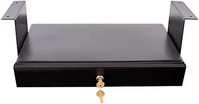 Alt view image 3 of 5 - Stand Up Desk Store Add-On Office Sliding Under-Desk Drawer Storage Organizer for Standing Desks (Black, Lockable with Padded Laptop Shelf)