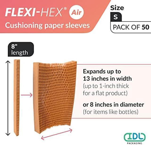 IDL Packaging 8 Flexi-Hex(tm) Honeycomb Packing Paper Sleeves, S, Brown,  Pack of 50 - Adaptable to Any Shape Cushioning Packaging with Modern Design  - Flexible & Reusable Wrap Bags for Moving 