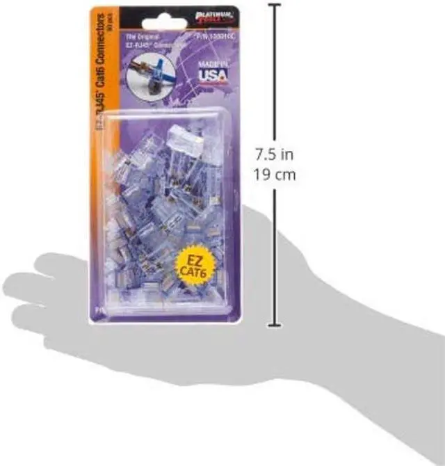 Alt view image 3 of 3 - Platinum Tools 100010C EZ-RJ45 Cat 6+ Connectors, Clamshell, 50-Pieces, RED