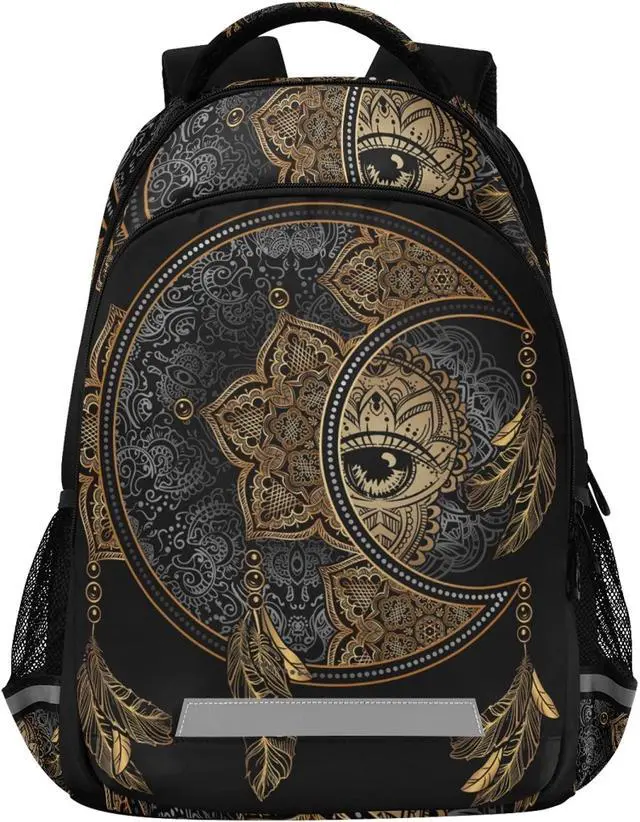 Main image of ALAZA Boho Chic Golden Crescent Moon & Sun Mandala Backpack Purse for Women Men Personalized Laptop Notebook Tablet School Bag Stylish Casual Daypack, 13 14 15.6 inch