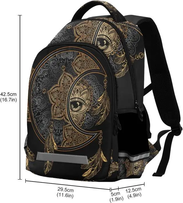Alt view image 3 of 5 - ALAZA Boho Chic Golden Crescent Moon & Sun Mandala Backpack Purse for Women Men Personalized Laptop Notebook Tablet School Bag Stylish Casual Daypack, 13 14 15.6 inch