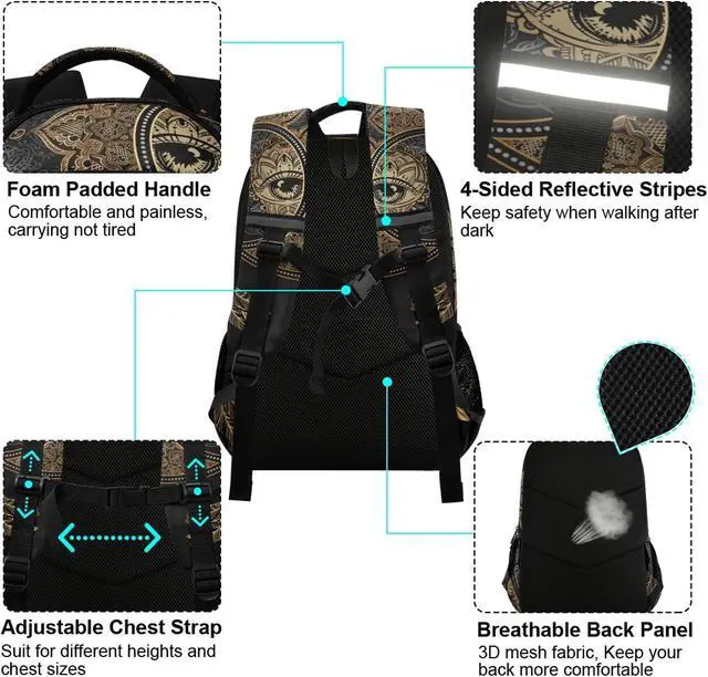 Alt view image 4 of 5 - ALAZA Boho Chic Golden Crescent Moon & Sun Mandala Backpack Purse for Women Men Personalized Laptop Notebook Tablet School Bag Stylish Casual Daypack, 13 14 15.6 inch