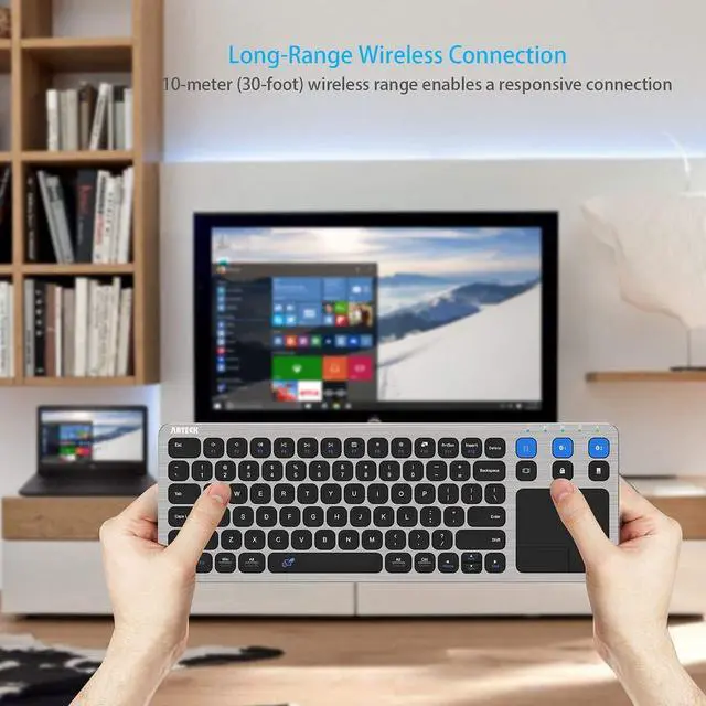 Alt view image 4 of 5 - Arteck Universal 2.4G Wireless and Bluetooth Touch TV Keyboard Multi-Device with Easy Media Control and Build-in Touchpad Keyboard for Smart TV, TV Box, TV-Connected Computer, Mac, HTPC