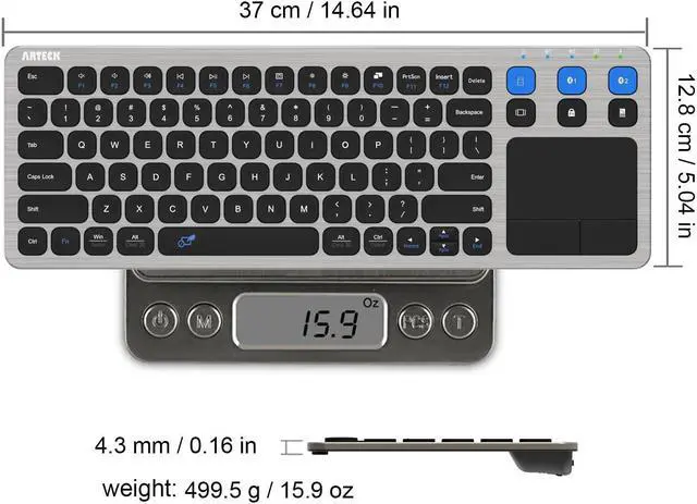 Alt view image 5 of 5 - Arteck Universal 2.4G Wireless and Bluetooth Touch TV Keyboard Multi-Device with Easy Media Control and Build-in Touchpad Keyboard for Smart TV, TV Box, TV-Connected Computer, Mac, HTPC