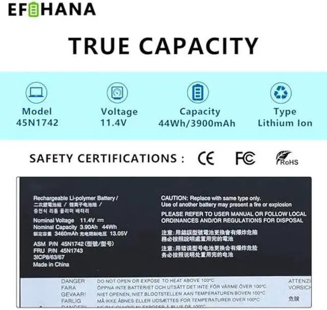 Alt view image 3 of 5 - EFOHANA 45N1742 45N1740 45N1741 45N1743 00NY639 Laptop Battery Replacement for Lenovo ThinkPad T550 T550s T560 W550 W550s P50S Type 20CK 20CJ 20FH 20FJ 20E2 Series SB10K12721 3ICP/7/61/70 3ICP7/62/66