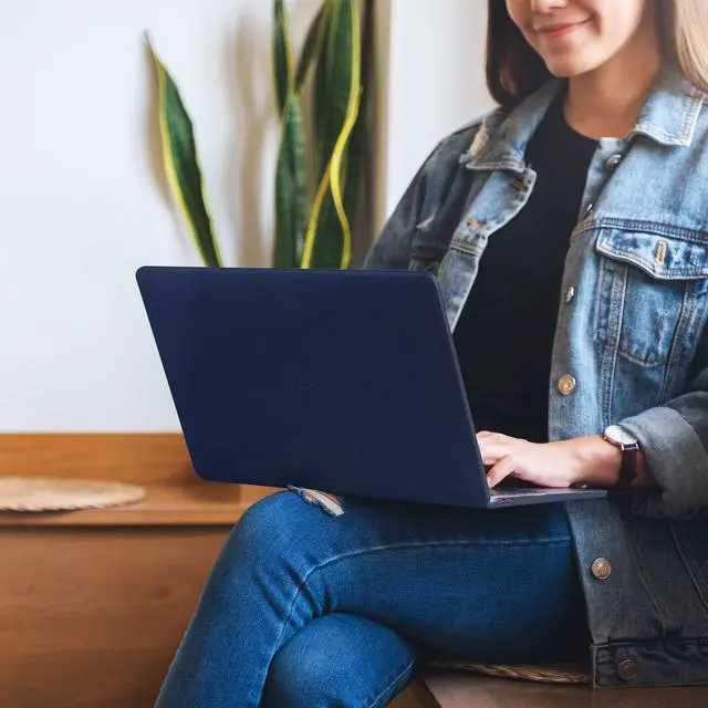 Alt view image 4 of 5 - Dreem Euclid Hard Shell Laptop Cover for MacBook Air 15'' Case 2021-2025  Premium Vegan Leather, Protective Dual-Shell Design, Slim Executive Professional Case with Port Access  [Royal]