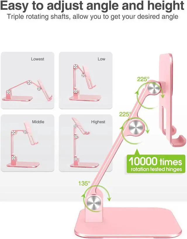 Alt view image 5 of 5 - elitehood Aluminum iPad Stand for Desk [Ultra-Stable & Sturdy], Height Adjustable Tablet Stand, Portable Stand Holder Dock for Home Office, Compatible with iPad Pro 12.9, iPad Air Mini 6 5 4 3, Pink