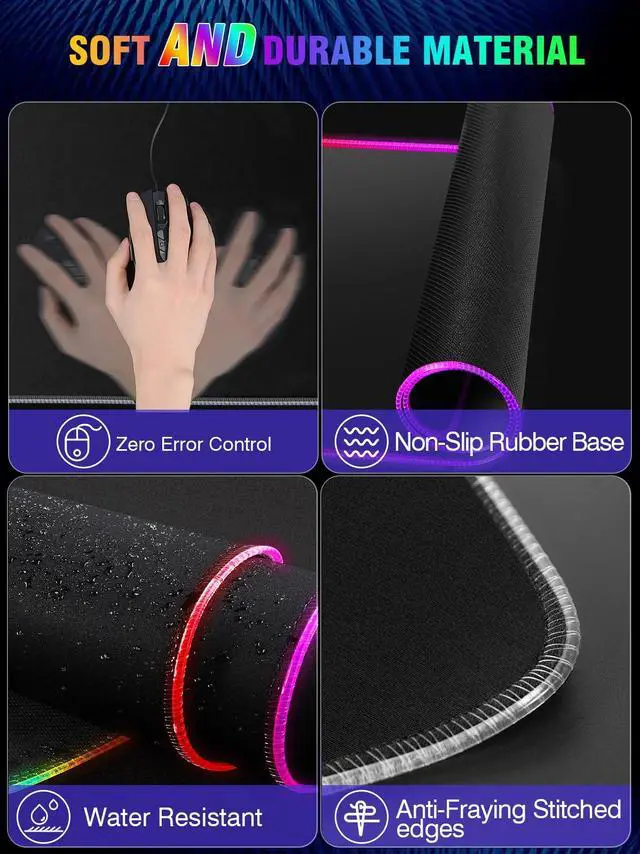 Alt view image 4 of 5 - RGB Gaming Mouse Pad with 15W Wireless Charging, LED Mouse Pad with Dual Wireless Charger for iPhone/Airpods, 31.5"x15.7" XXL Large Desk Mat, 13 Light Modes, Magnetic Charging, Non Slip Base, Blue