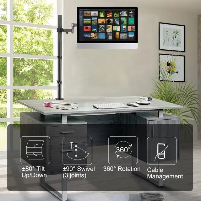 Alt view image 2 of 5 - Bracwiser Single Fully Adjustable Standing Height Monitor Arm Stand Mount 800mm Tall for Monitor Computer Screen 13 15 17 19 20 22 23 24 26 27 30 32 inch VESA 75 100 (MD7821)