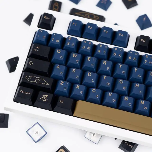 Main image of GEKUCAP Blue Samurai Keycaps 129 Keys, Cherry Profile Dye Sublimation Keycaps for Gaming Keyboard, PBT Customized keycaps Set with Puller for Cherry Mx Switches Mechanical Keyboard