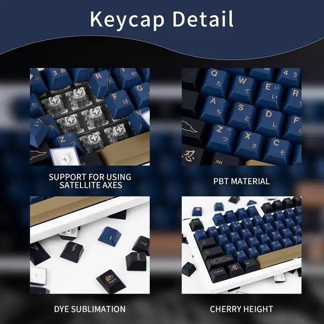 Alt view image 3 of 5 - GEKUCAP Blue Samurai Keycaps 129 Keys, Cherry Profile Dye Sublimation Keycaps for Gaming Keyboard, PBT Customized keycaps Set with Puller for Cherry Mx Switches Mechanical Keyboard