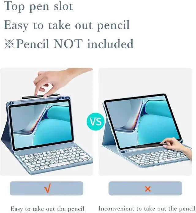 Alt view image 3 of 5 - KMXDD Cute Keyboard Case Compatible with iPad 9th 8th 7th Generation 10.2 inch/Air 3rd Gen/Pro 10.5 inch Keyboard Case Round Key Removable Keyboard Cover,Mist Blue