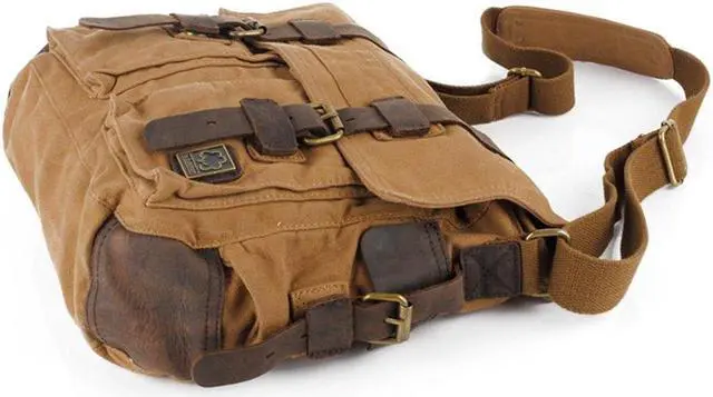 Alt view image 4 of 5 - JONON Vintage Military Men Canvas Messenger Bag for 13.3-17" Laptop (Size 13.3", Brown)