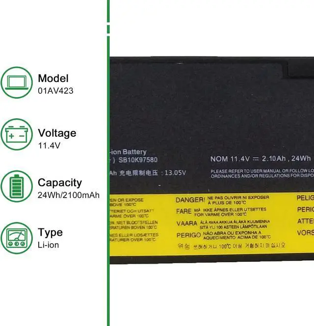 Alt view image 2 of 5 - JIAZIJIA 01AV423 SB10K97580 Laptop Battery Replacement for Lenovo ThinkPad T470 T480 A475 A485 T570 T580 P51S P52S TP25 Series 61 4X50M08810 01AV422 SB10K97579 01AV424 01AV452 01AV490 11.4V 24Wh