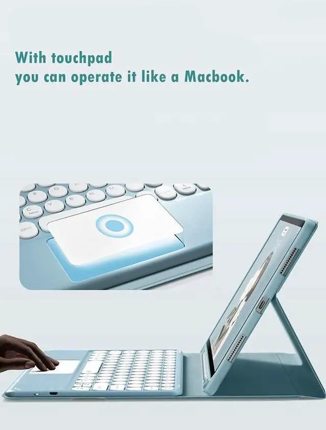 Alt view image 2 of 5 - SENLAN iPad 9 iPad 8 iPad 7/Air3 Pro10.5 Keyboard Case Touchpad Magnetic Detachable Bluetooth Keyboard Slim Smart case Round Key for iPad 9th 8th 7th Gen 10.2'' /10.5'' (iPad 10.2''/10.5'', Blue)