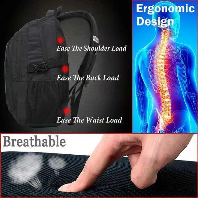 Alt view image 5 of 5 - ProEtrade Backpack Bookbag for College Sturdy Travel Business Hiking Fit Laptop Up to 15.6 Inch Multi Compartment Gifts for Men Women Night Light Reflective (Black)