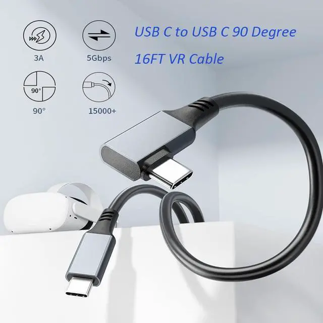 Alt view image 3 of 5 - QCEs 16Ft USB C to USB C VR Cable 90 Degree and USB C 3.2 Gen 2 Cable 5Ft