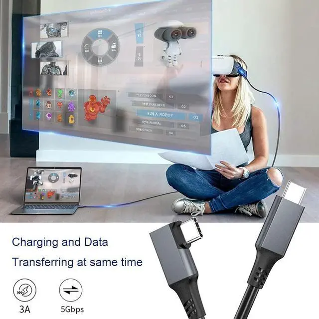 Alt view image 5 of 5 - QCEs 16Ft USB C to USB C VR Cable 90 Degree and USB C 3.2 Gen 2 Cable 5Ft