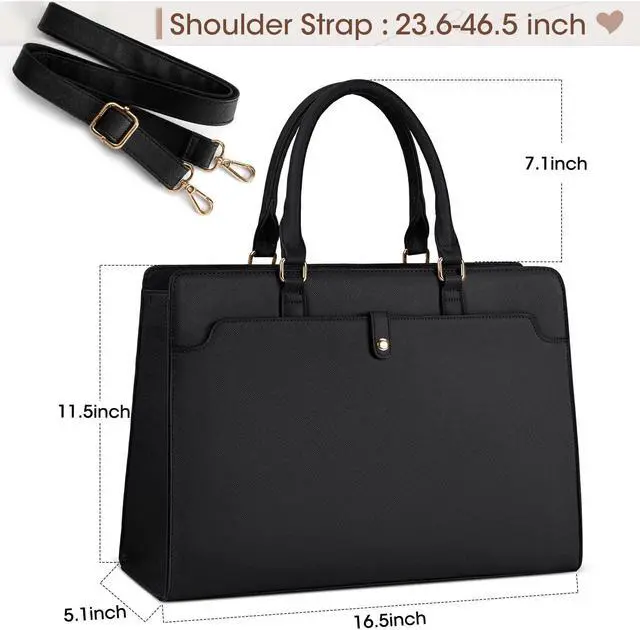 Alt view image 5 of 5 - RAINSMORE Laptop Bag for Women 15.6 Inch Laptop Tote Bag Leather Work Bag Waterproof Womens Briefcase Business Office Computer Tote Bag Large Capacity Handbag Shoulder Bag Black