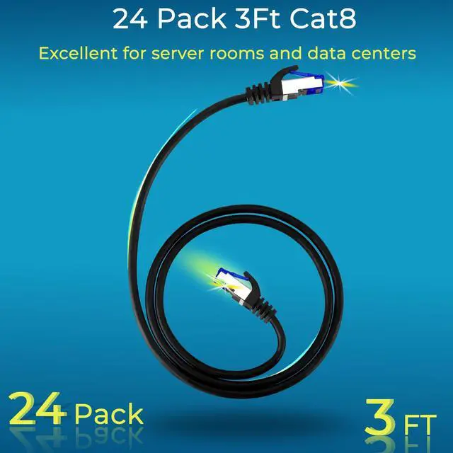 Alt view image 2 of 5 - Rapink Patch Cables Cat8 3ft 24 Pack Slim, Cat8 Ethernet Patch Cable 40G Support, Snagless Cat 8 Patch Cable for Patch Panel to Switch, Flexiable Cat 8 Ethernet Cable Datacenter with Gold Plated