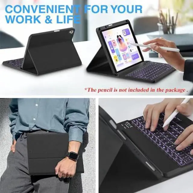 Alt view image 3 of 5 - iPad 9th/8th/7th Generation Keyboard Case 10.2 inch 2021/2020/2019, iPad Pro 10.5-inch Case with Keyboard,iPad Air 3 2019, 7 Color Backlit Removable Bluetooth Wireless Folio Case(Black)