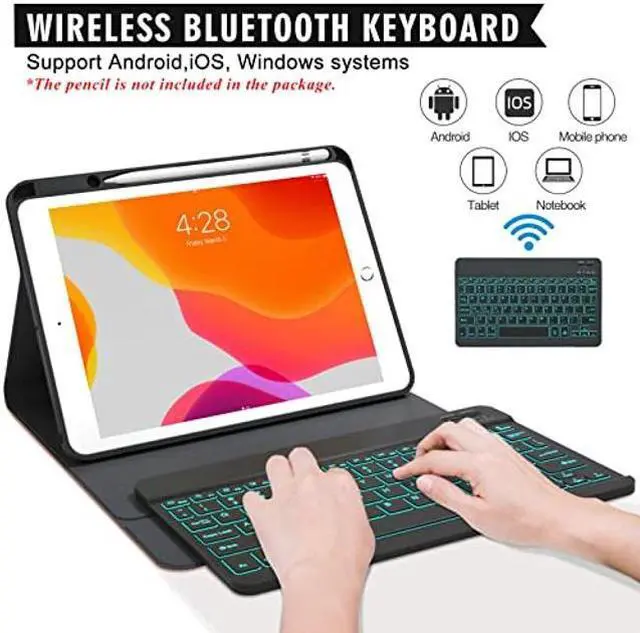 Alt view image 5 of 5 - iPad 9th/8th/7th Generation Keyboard Case 10.2 inch 2021/2020/2019, iPad Pro 10.5-inch Case with Keyboard,iPad Air 3 2019, 7 Color Backlit Removable Bluetooth Wireless Folio Case(Black)