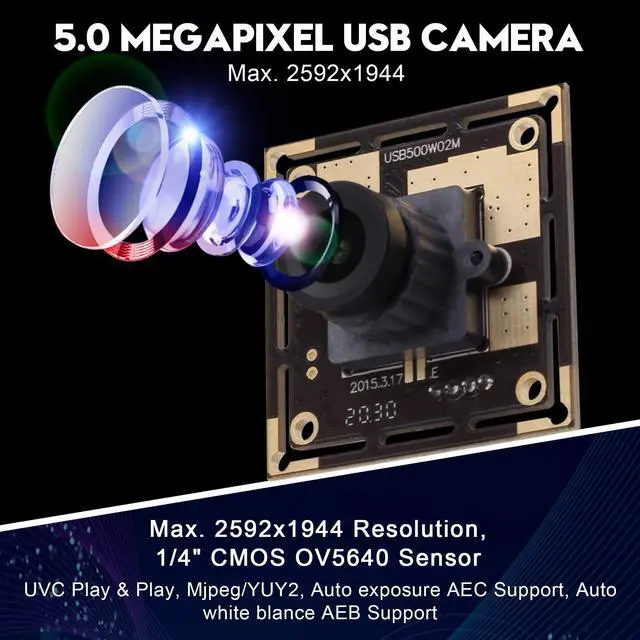 Alt view image 2 of 5 - SVPRO 5MP USB Camera Module Wide Angle MJPEG USB Webcam Camera HD 2592X1944 CMOS OV5640 Free Driver Mac Linux Android Windows USB Machine Vision Camera Board Support UVC Web Cams