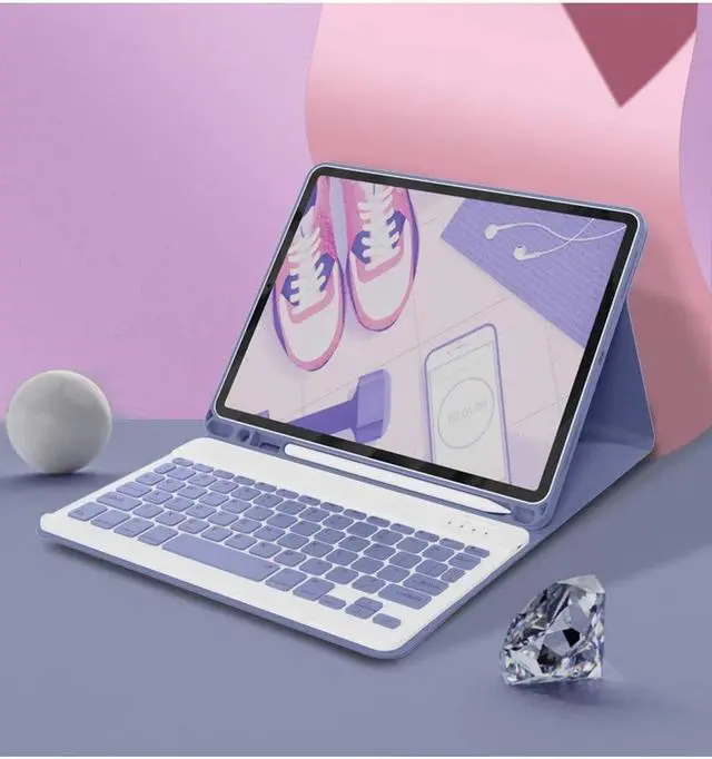 Alt view image 5 of 5 - YEEHi Keyboard Case for iPad Mini 6th Generation Cute Color Keyboard iPad Mini 6 2021 Detachable Bluetooth Keyboard Cover with Pencil Holder (Purple)