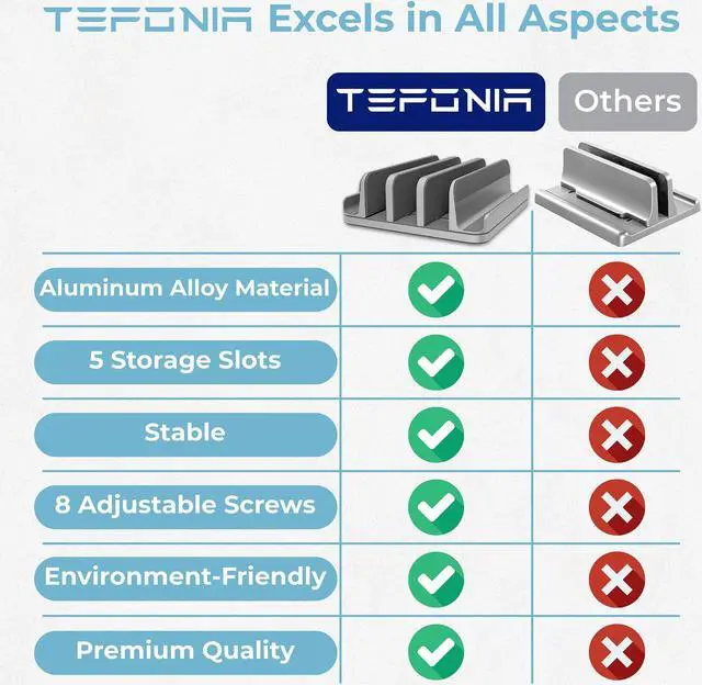 Alt view image 2 of 5 - TEFONIA Vertical Laptop Stand Holder 5 Slots, Aluminum Space-Saving Laptop Holder, Adjustable Size Dock Tabletop Desk Organizer 3 Slot + 2 for Apple MacBook/Surface/PC/Tablet/iPad/iPhone (Space Gray)