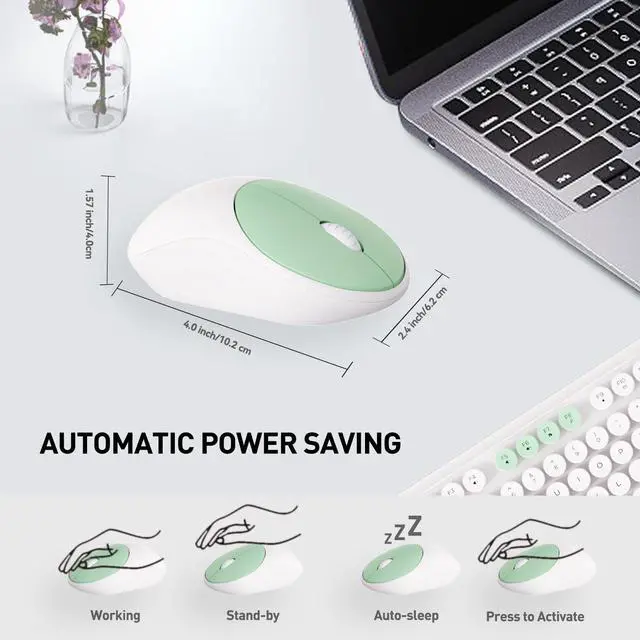 Alt view image 2 of 5 - Wireless Keyboards Mouse Combos, Colorful Cute Typewriter Full-Size Retro Round Creamy Keyboard, 2.4GHz Sleep Mode Office Wireless Keyboard and Mouse Set for Desktop Laptop PC Computer