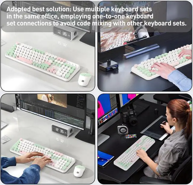 Alt view image 4 of 5 - Wireless Keyboards Mouse Combos, Colorful Cute Typewriter Full-Size Retro Round Creamy Keyboard, 2.4GHz Sleep Mode Office Wireless Keyboard and Mouse Set for Desktop Laptop PC Computer