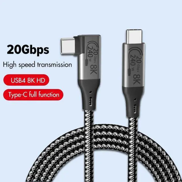 Alt view image 3 of 5 - Vebner 10-Foot USB4 Cable Compatible with Thunderbolt 3, Thunderbolt 4 and USB-C - Supports 8K HD Display, 20gbps Data Transfer, 240W Charging - 90-Degree Right Angle USB-C