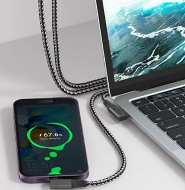 Alt view image 5 of 5 - Vebner 10-Foot USB4 Cable Compatible with Thunderbolt 3, Thunderbolt 4 and USB-C - Supports 8K HD Display, 20gbps Data Transfer, 240W Charging - 90-Degree Right Angle USB-C