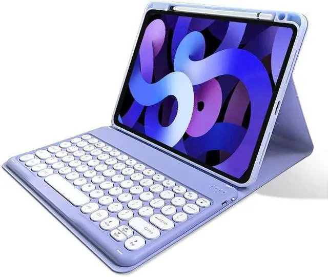 Alt view image 5 of 5 - kaitesi Keyboard Case for iPad 9th Generation 8th 7th Gen 10.2"/ iPad Air 3rd Gen 10.5"/iPad Pro 10.5 inch Keyboard Case Detachable BT Keyboard Round Key (Purple)