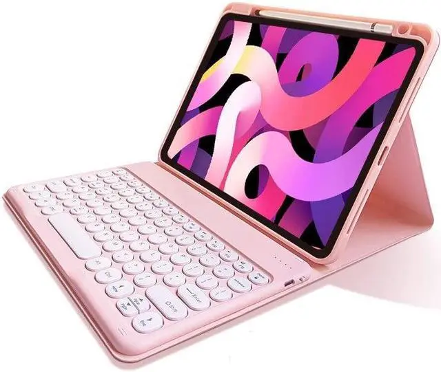 Alt view image 5 of 5 - kaitesi Keyboard Case for iPad 10th Generation 10.9 inch, Round Key Colour Detachable Bluetooth Keyboard and Pencil Holder for iPad 10 2022 10.9" (Light Pink)