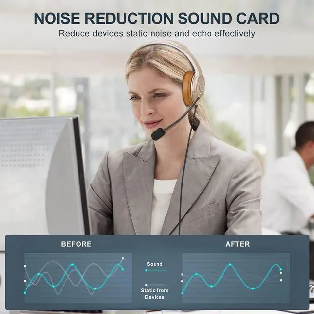 Alt view image 2 of 5 - USB Headset with Mic for Microsoft Teams, Zoom, Skype, Webex  Noise Cancelling PC Headphones with Mute & Volume Control, Lightweight Laptop Headset for Remote Work/Online Class